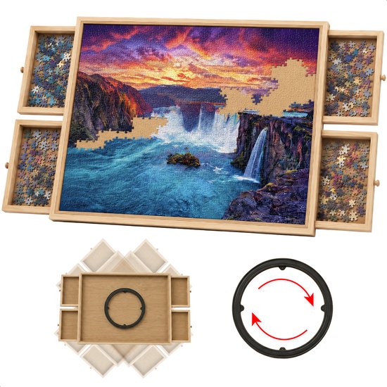 Diydash Draaibare Puzzeltafel - Met 4 sorteerlades - Voor 1000 stukjes - Puzzelplaat - Puzzel - Bord - Plank - Map - Mat - Koffer