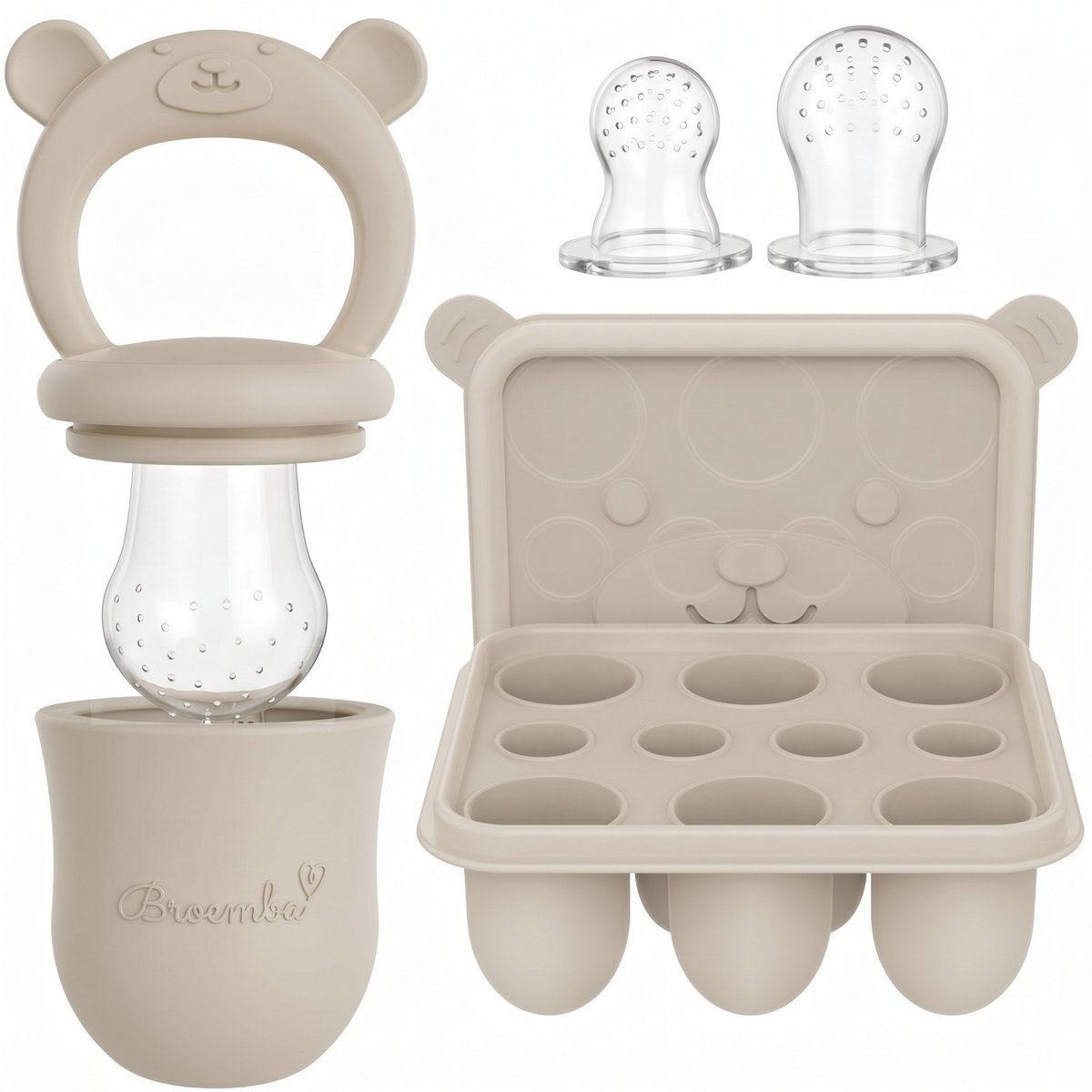 Broemba Fruitspeen & IJsblokjesvorm - Baby Speen met Bijtring - 100% Siliconen - 3 Speenmaten S/M/L - BPA-vrij - 4+ maanden - Beige