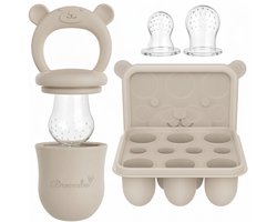 Broemba Fruitspeen & IJsblokjesvorm - Baby Speen met Bijtring - 100% Siliconen - 3 Speenmaten S/M/L - BPA-vrij - 4+ maanden - Beige