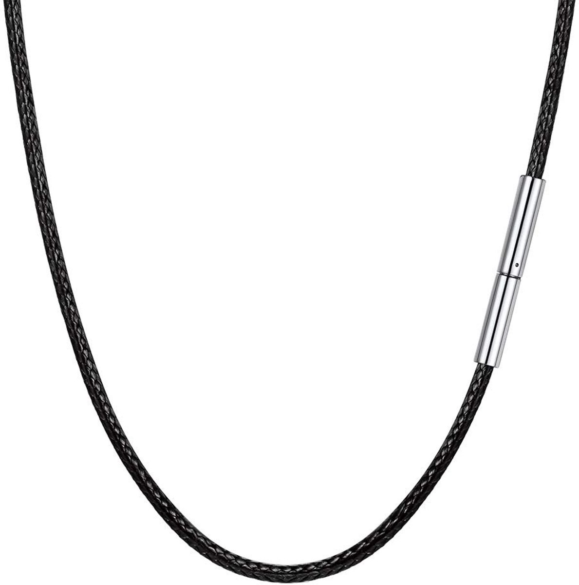 Dailygoods - Herenketting Zwart Gewaxt Touw - Roestvrijstalen Sluiting - Verschillende Lengtes - Eenvoudig en Stijlvol - Uniseks - Inclusief Geschenkv