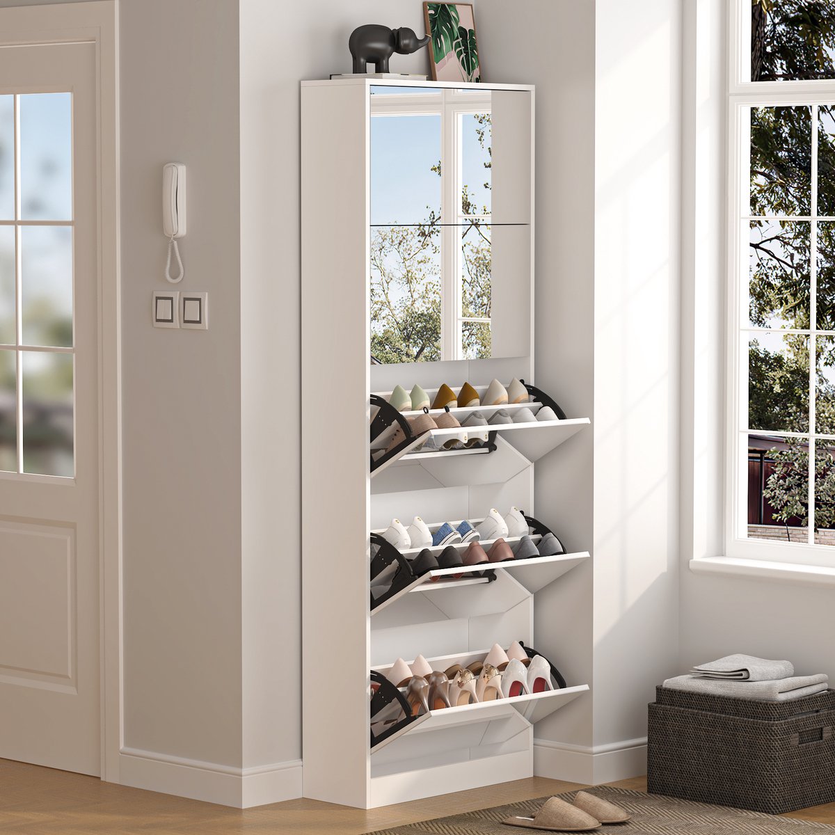 REDOM - Schoenenkast - 5 Kantelvakken - Vrijstaand - Hal - MDF - Wit - 185 Cm