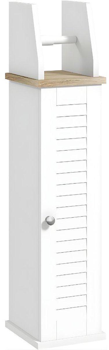 KAD® Toiletrolhouder - Modern Toiletkastje Staand - Toiletkastje met Ingebouwde Toiletrolhouder - Wit - 20cm x 18cm x 80cm
