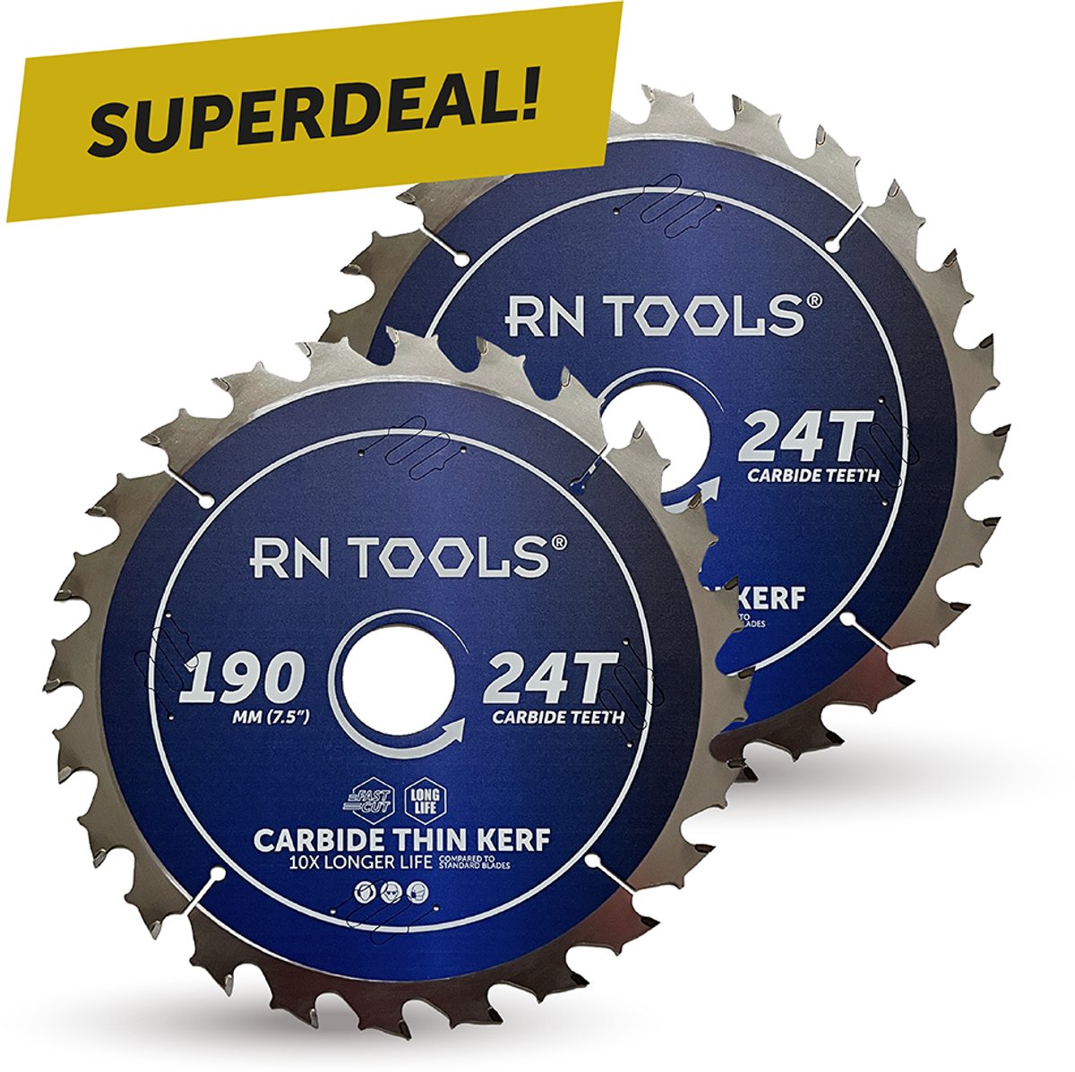 RNtools Cirkelzaagblad 190 mm Carbide Thin Kerf - 24 tanden - Anti-kickback - 2 STUKS