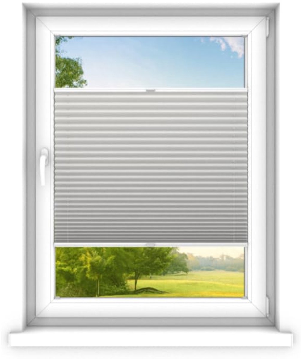 time4blinds - Plisségordijn zonder boren op maat gemaakt - Vouwgordijn - Plisségordijn privacy en zonwering - Eenvoudige installatie - Kant-en-klaar plisségordijn - 90x90 cm - Lichtgrijs