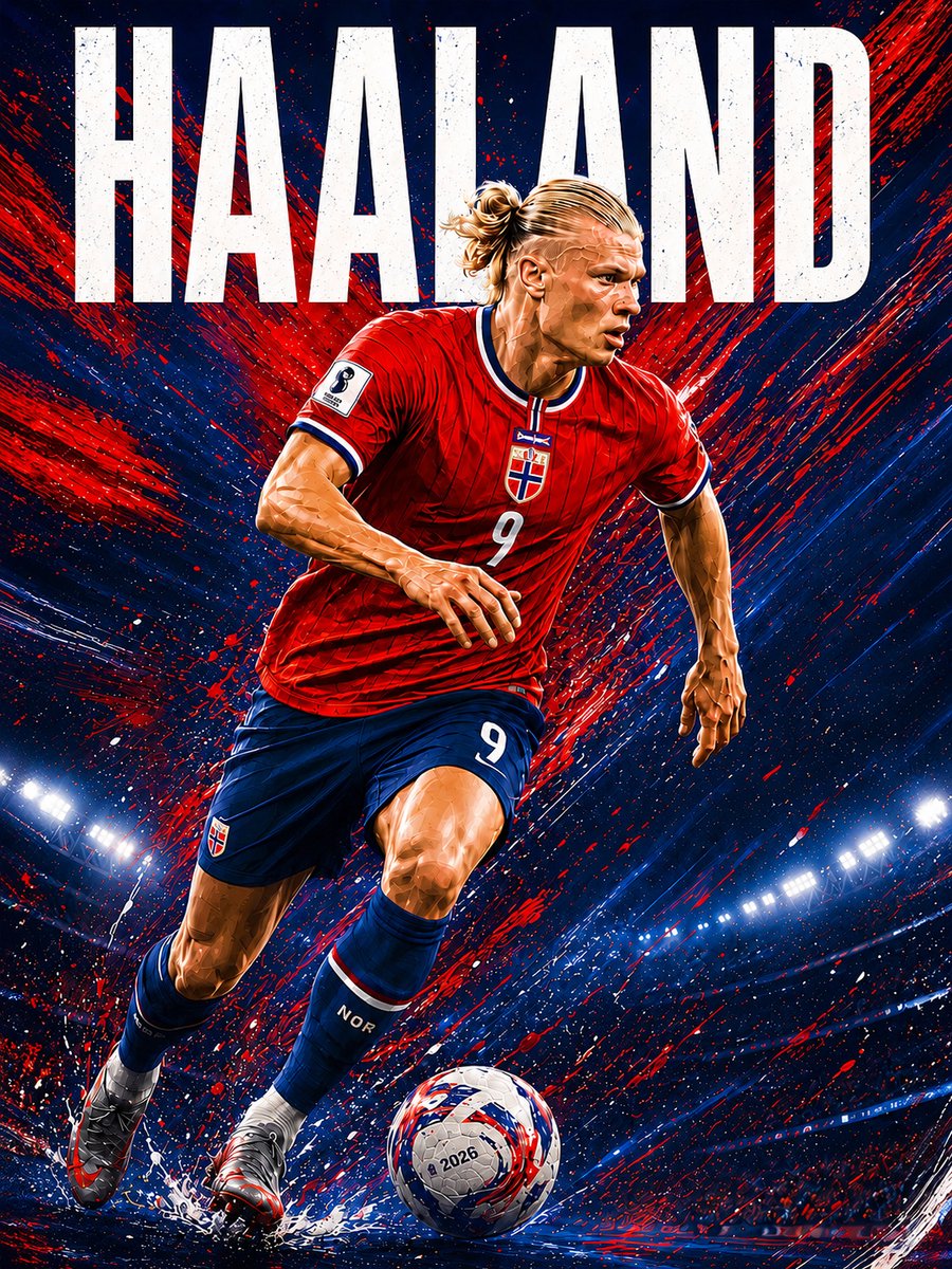 Kleurmedia Erling Braut Haaland Poster - 43 x 61 cm - WK Collection - Bekende Voetballer - Geschikt om in te lijsten - Voetbal posters Blauw
