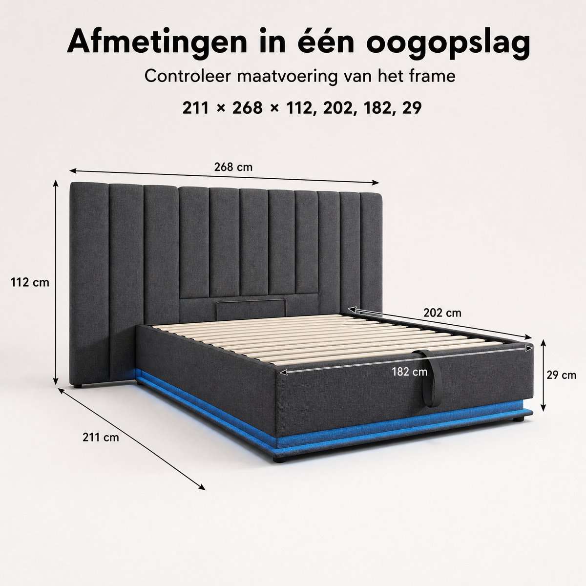 REDOM Opbergbed 180x200 cm met Hydraulisch Liftsysteem en - afbeelding 3