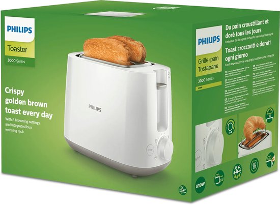 Philips Daily Collection Grille-pain, 8 réglages, access. réchauffe-viennoiseries intégré