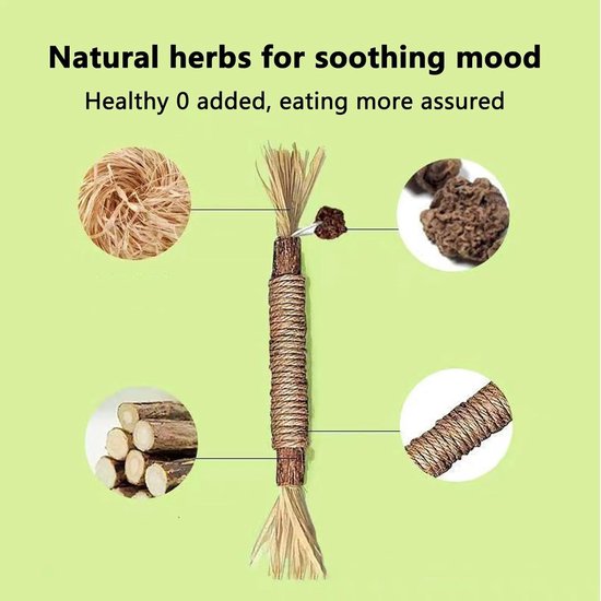 Kauwsticks Kattenspeelgoed - 6 stuks Matatabi Stokjes voor Katten - Natuurlijke Matatabi Catnip Sticks Kitten Tandjesspeeltje - Kat Tanden Reiniging Kauwbare Catnip Speelgoedsticks - voor Binnen Kittens