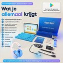 Contenu du pack enfant AngelTech XL PRO II : tablette enfant bleue, casque, accessoires et protections.