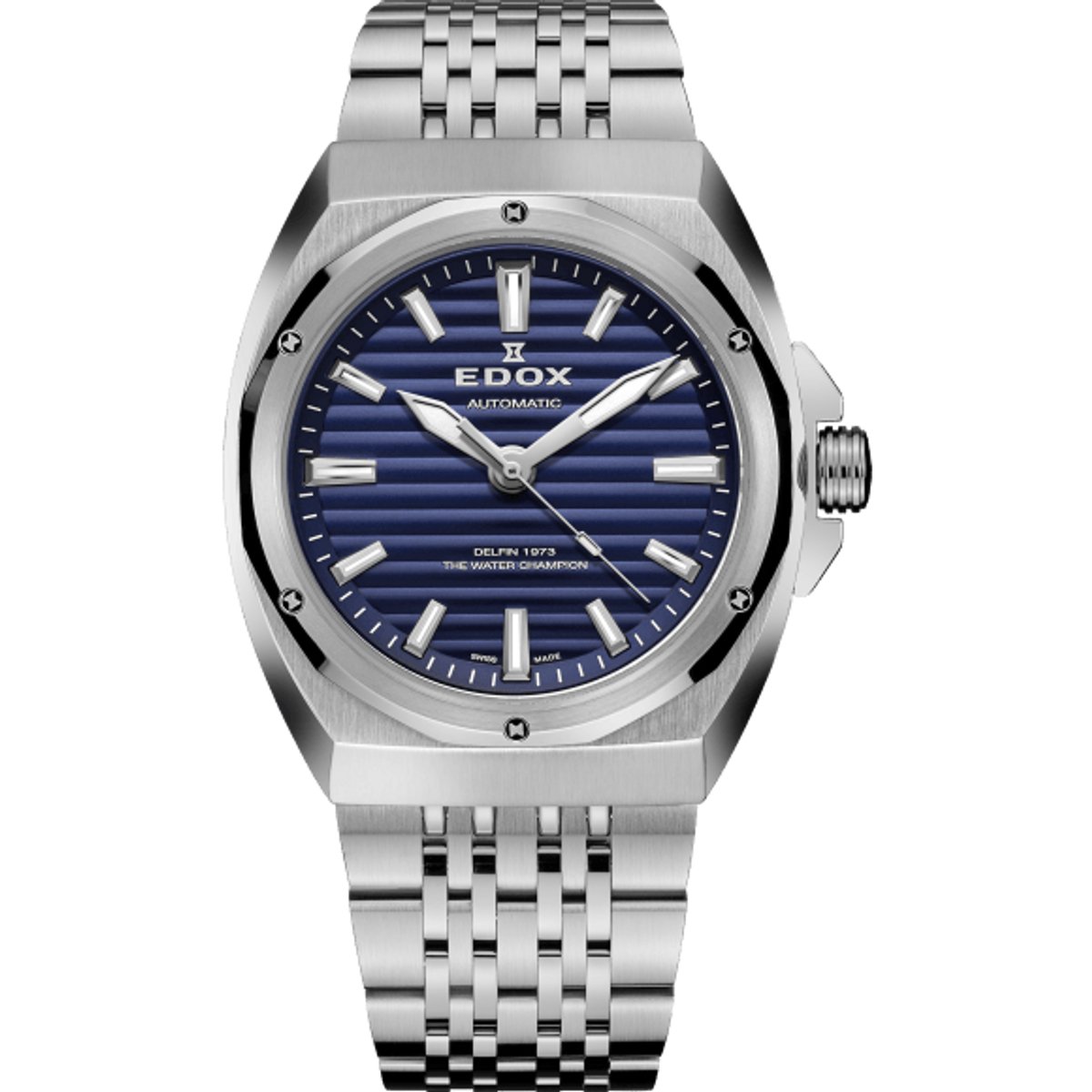 Edox Horloge 80142 3M BUIN Delfin 1973 The Original 41mm Automatish, 3 Wijzers, Stalen Band, Blauwe Wijzerplaat, Waterdichtheid 20 ATM