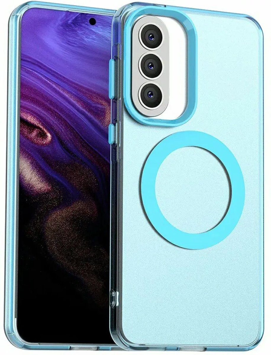MagSafe Compatibel Backcover Hoesje Geschikt voor Samsung Galaxy A57 - Blauw & Semi-Transparant Design - Stijlvol & Goede Bescherming