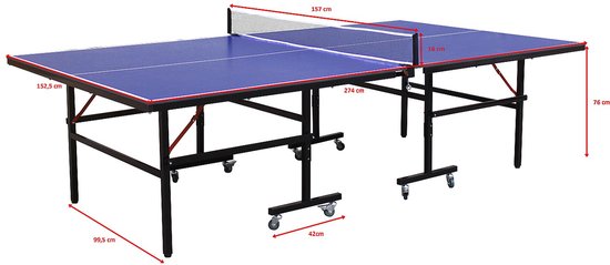 Vente-unique Opvouwbare blauwe tafeltennistafel op wieltjes voor buiten met accessoires - L274 x B152.5 x H76 cm - JORDIE van Vente-unique — afbeelding 2