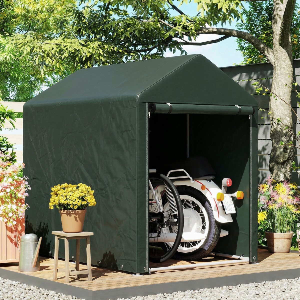 Tuinhuis met Schuin Dak – Gereedschapsschuur - Multifunctionele tuinhuis - Fietsschuur - 120 x 179 x 165 cm - Outdoor Tuinopslag - Voor Achtertuin, Terras en Grasveld - Weerbestendig - Groen