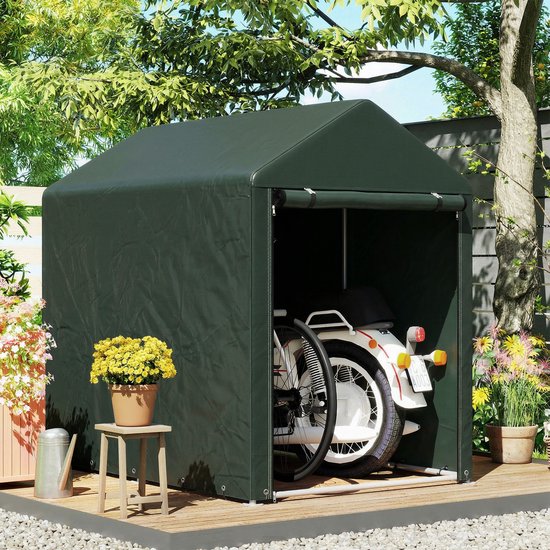 Tuinhuis met Schuin Dak – Gereedschapsschuur - Multifunctionele tuinhuis - Fietsschuur - 120 x 179 x 165 cm - Outdoor Tuinopslag - Voor Achtertuin, Terras en Grasveld - Weerbestendig - Groen