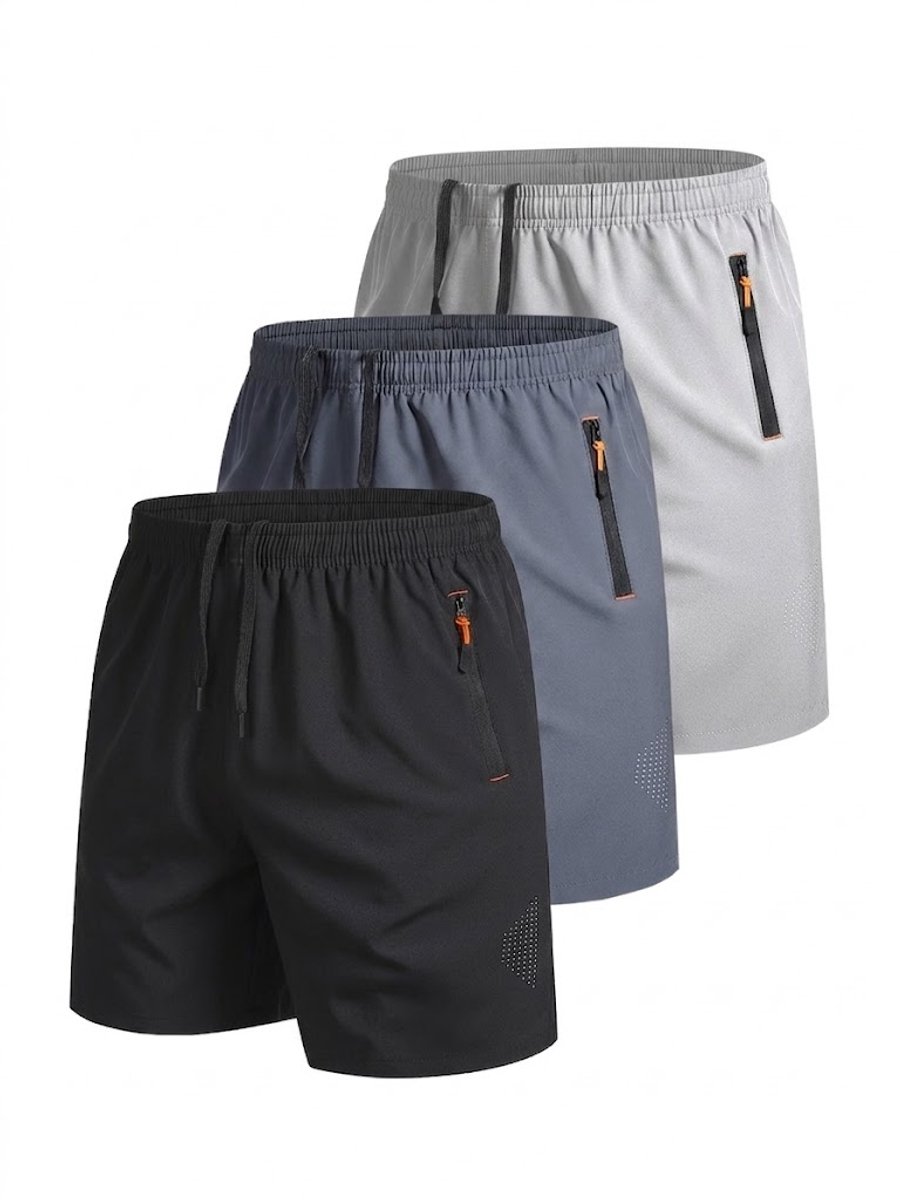 Zwart Donkergrijs Lichtgrijs sport shorts heren quick dry korte broek met rits zakken ademend hardloop shorts fitness casual outdoor set 3 stuks maat XXL