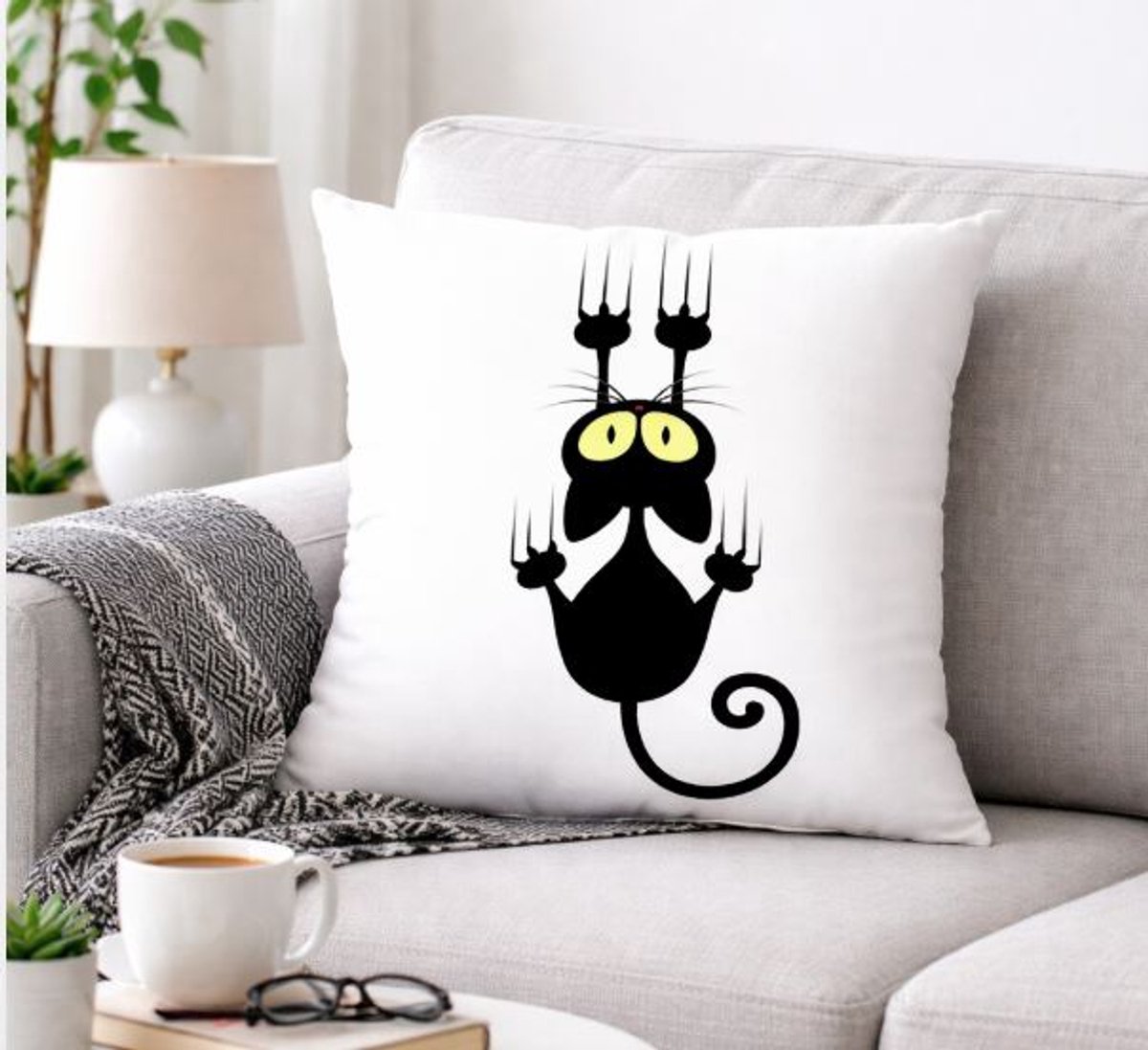 Kussenhoes Crazy Cat - kat - kattenkussen - Sierkussen - 45x45 cm