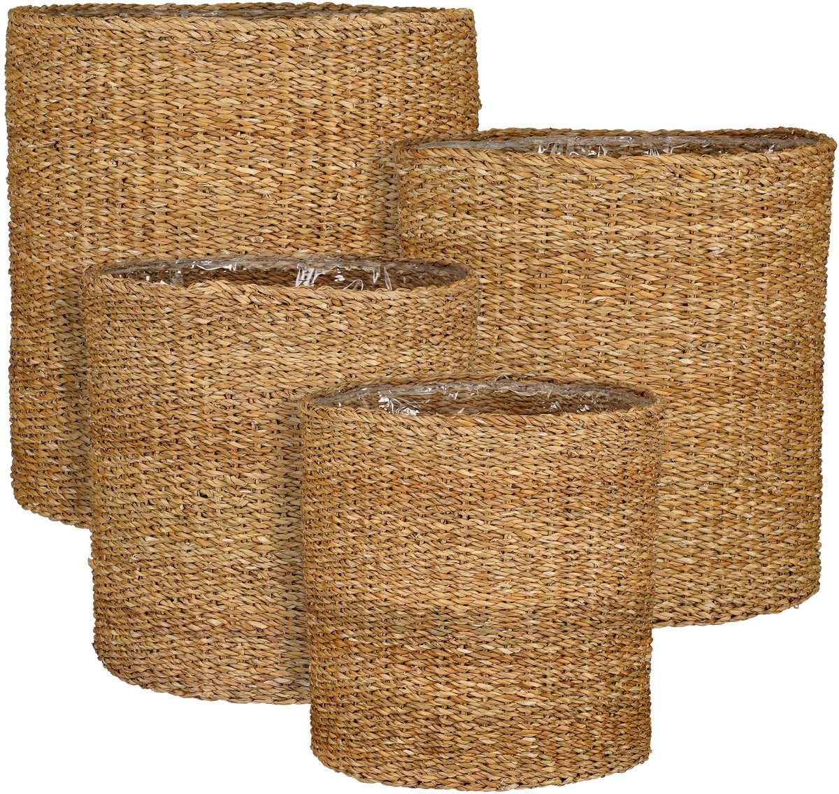 Mica Decorations Mand Dave - 54x54x54 cm - Zeegras - Licht Bruin - Set van 4