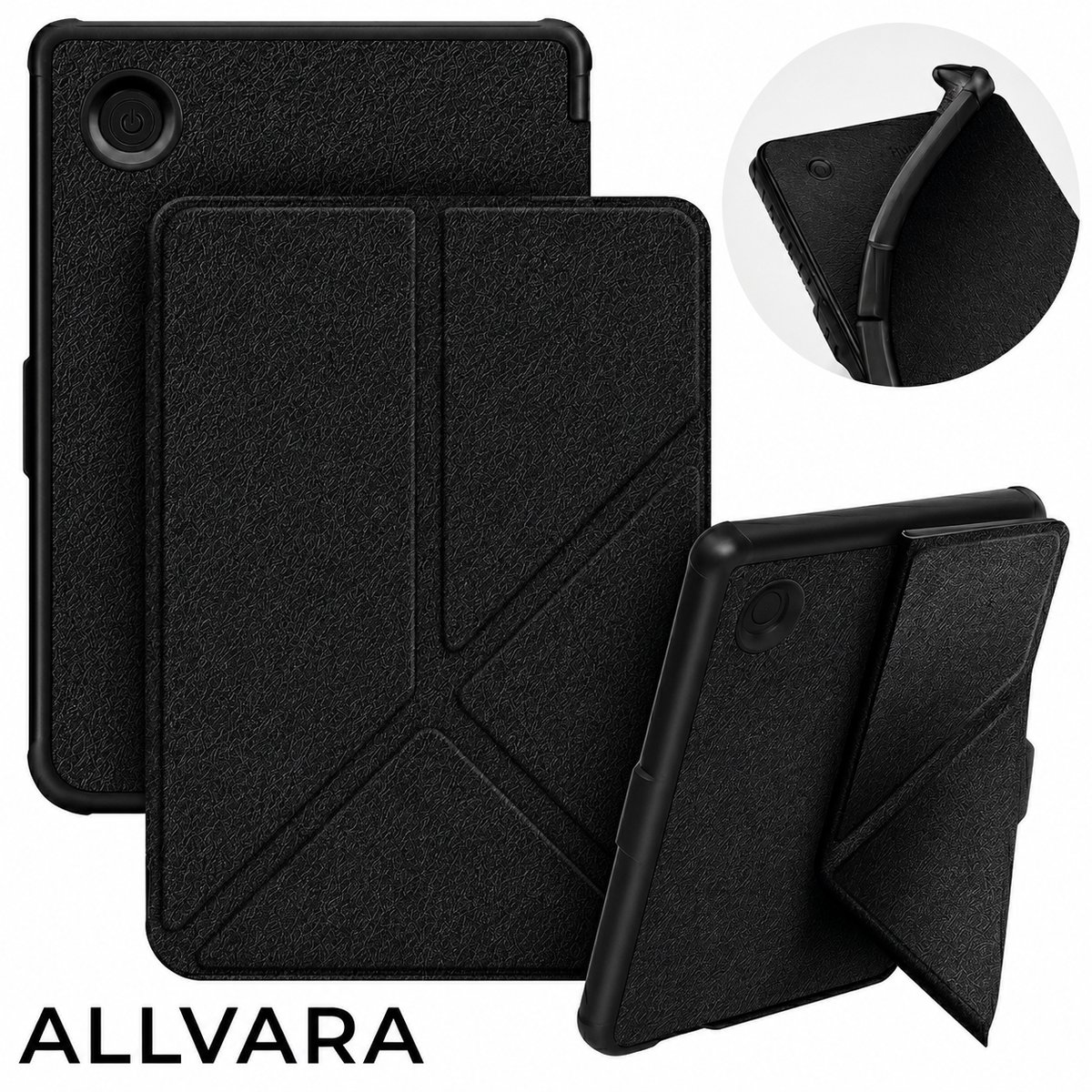 Allvara® Ereader hoes - Kobo Clara BW - Multifunctioneel - Ingebouwde standaard Trifold - Wake/Sleep Cover - 360° Bescherming - Zwart