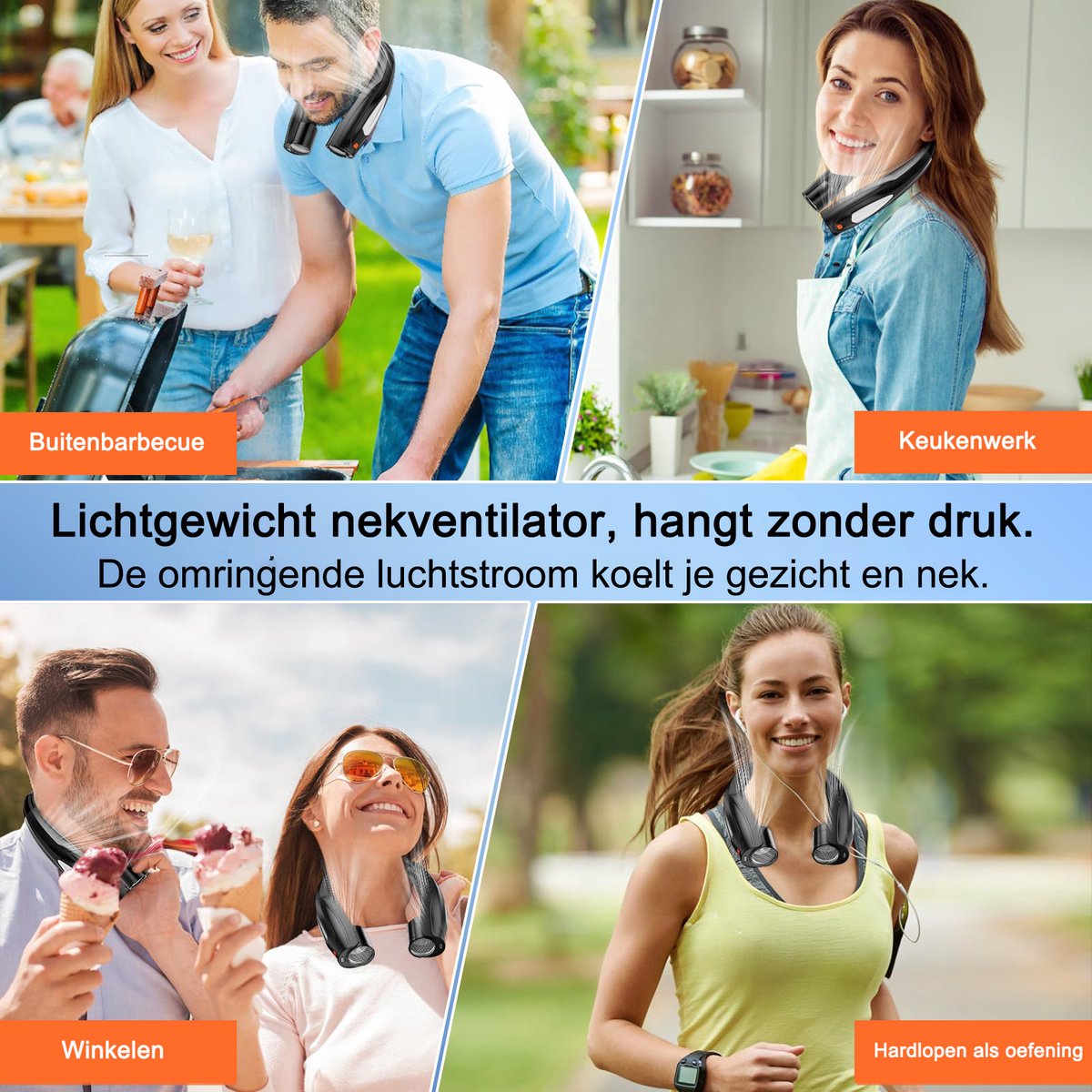Draagbare NekVentilator -Mini Ventilator USB Oplaadbaar- 6000 mAh Lange Batterijduur - Handsfree gezichtventilator 6 standen met koeling ideaal Voor kampeeruitje Buitensport woon-werkverkeer en Dagelijks Gebruik — afbeelding 11