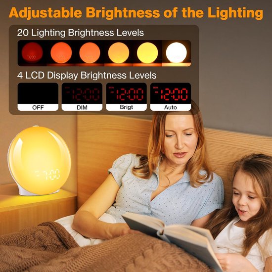 Wake Up Light - Alarm Klok - Aangename Start - Zonsopgang Simulatie - 8 Kleuren - Full Screen van Wake-up Light — afbeelding 3