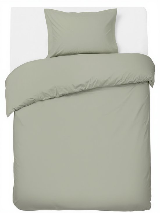 HUSH Living Dekbedovertrek percale - 100% katoen - 200TC - extra fris en koel - sterk en slijtvast - 140x220+20cm - 60x70cm kussensloop - lichtgroen
