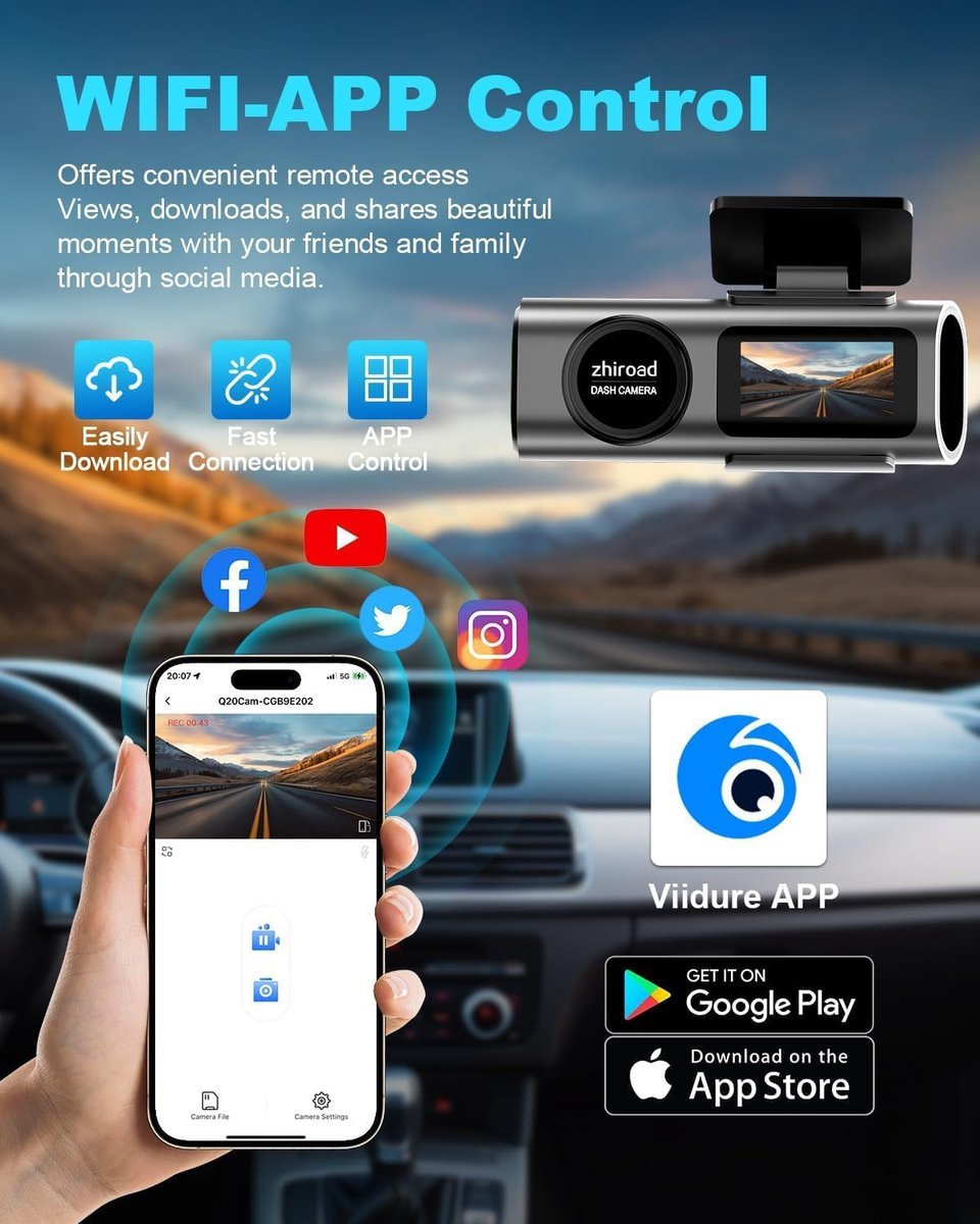 Dashcam auto 4K voor en achter – WiFi dashboardcamera met 64GB SD-kaart, G-sensor en nachtzicht – foto 7