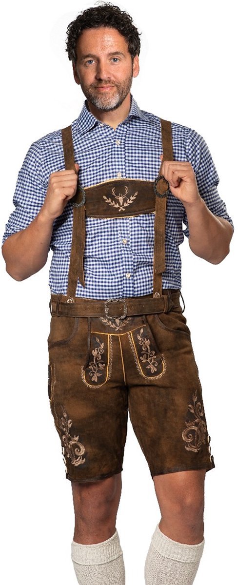 Tannhauser Lederhose Zugspitze Kort met Riem en Bretels 100% Premium Geitenleder Oktoberfest Heren Lederhosen Man Carnavalskleding Heren - Geitenleer - Maat 5XL