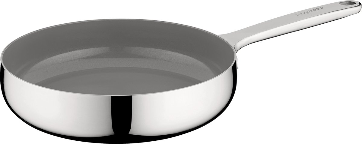 BergHOFF Home Koekenpan Ø 24 cm - PFAS-Vrije Antikleefpan– RVS Braadpan – Keramische Anti-aanbaklaag Bakpan – Geschikt voor Inductie, Gas, Elektrisch en Keramisch – Ovenbestendige Biefstukpan tot 230 °C – Stellar Steel