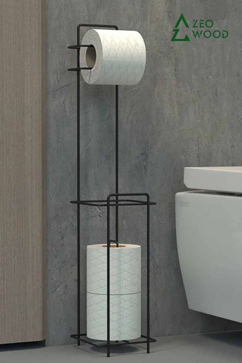 Zeo Wood - Wc Rolhouder Staand - Toiletrolhouder Staand - Reserverolhouder - Toiletrolhouder RVS
