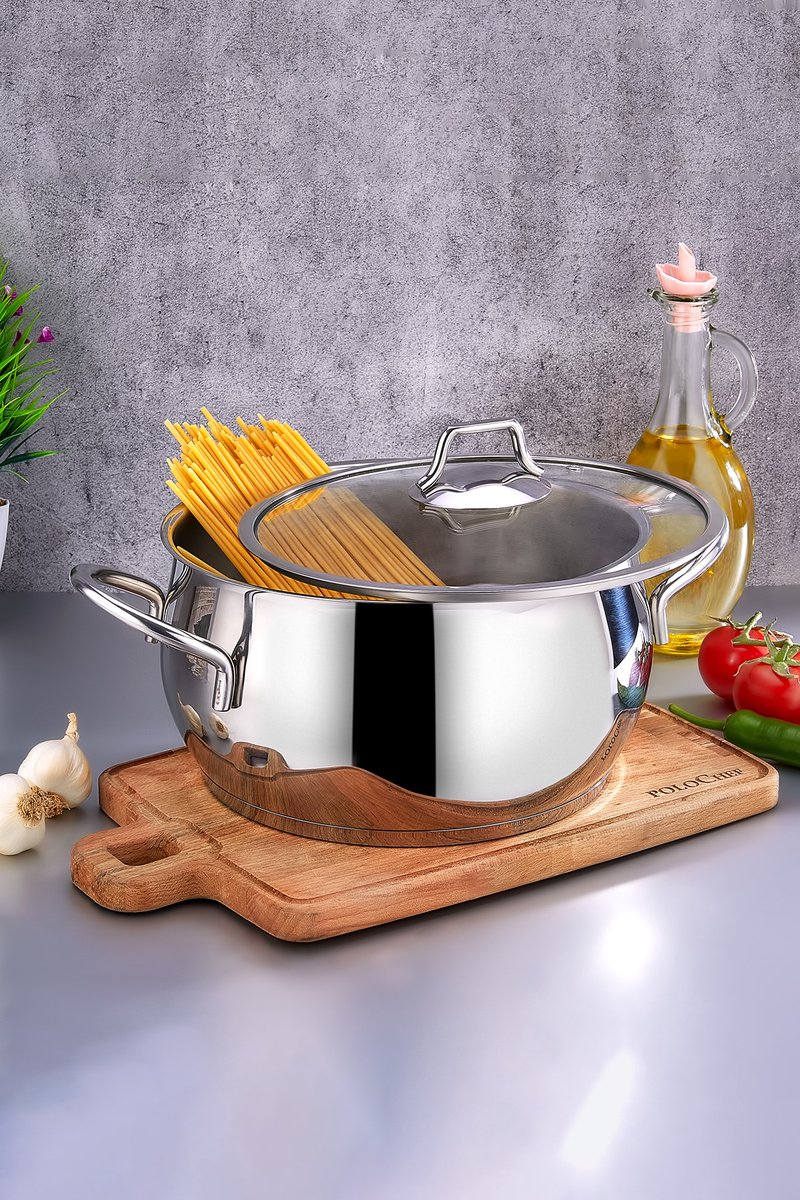 Polochef PRD-122 - Proline Diepe Braadpan 22 cm – 18/10 Roestvrij Staal – Kookpan met Glaz