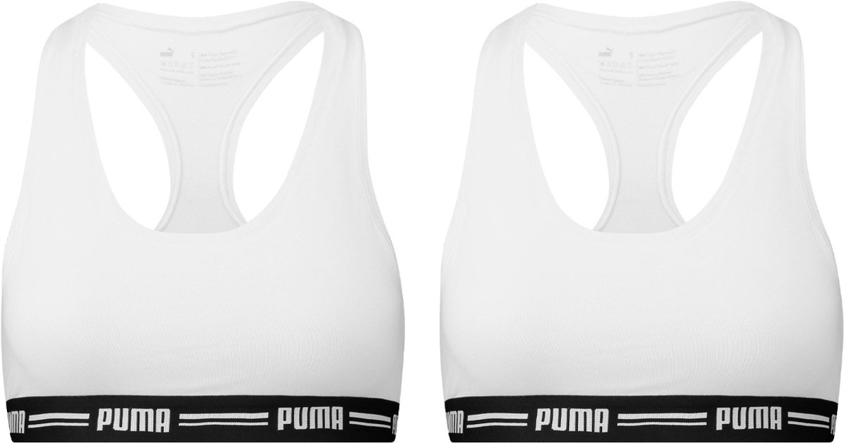 Puma Racer Back Sportbeha Dames 2-Pack Wit - Dames Beha / BH - Racerback Top - Comfort Fit