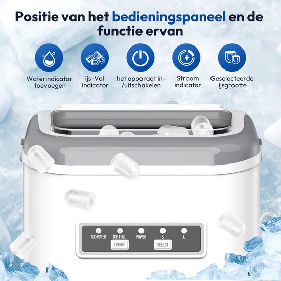 LOEFME IJsblokjesmachine - 1,4L - 12kg/24u - Bulletijs - Zelfreinigend - Draagbaar - Wit — afbeelding 5