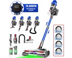 Hiaonyx steelstofzuiger - 9-in-1 steelstofzuiger draadloos - 75000pa - Met dierenborstel - LED Groene Stofdetectielamp - Geschikt voor Tapijten - Harde Vloeren en Dierenharen - 2-liter stofopvangbox - Blauw