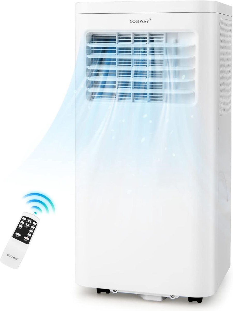 COSTWAY Mobiele airconditioner, 9000 BTU, 2,5 kW, koelen, ventileren en ontvochtigen, grootte van de ruimte tot 62 m³ (23 m²), 24-uurs timer, slaapmodus, mobiele airconditioning met afvoerslang, 52 dB [Energieklasse A]