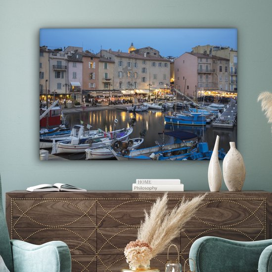 Le port de Saint-Tropez au crépuscule en France Toile 120x80 cm - Tirage photo sur Toile (Décoration murale salon / chambre) / Villes européennes Peintures sur toile