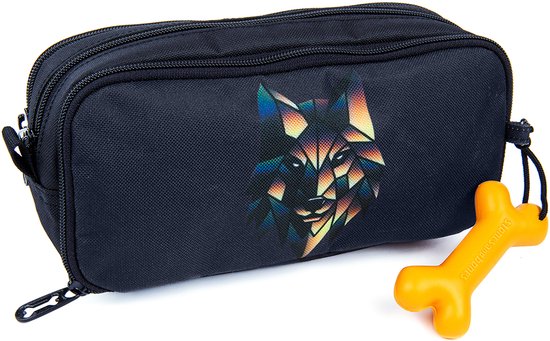 Stones and Bones Rowan 2.0 - Etui - Pennenzak voor Kinderen - 3 Vakken - Wolf - Donkerblauw