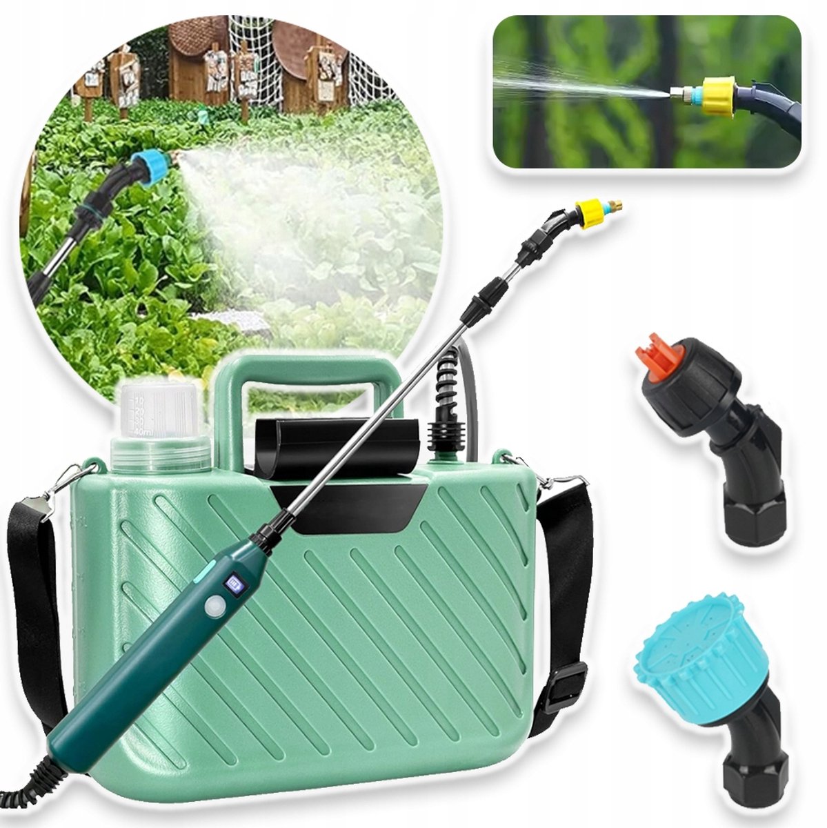 5L Druksproeier Autopump-Tuinsproeier Sproeier Met Batterij-Elektrische Plantenbescherming Met 3 Sproeiers-Telescopische Lans Met Zichtbaar Batterijniveau-Oplaadbaar (Groen)