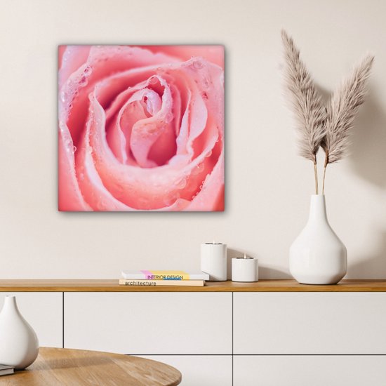 Tableau sur toile Rosée du matin sur les pétales de rose rose - 50x50 cm - Décoration murale Art