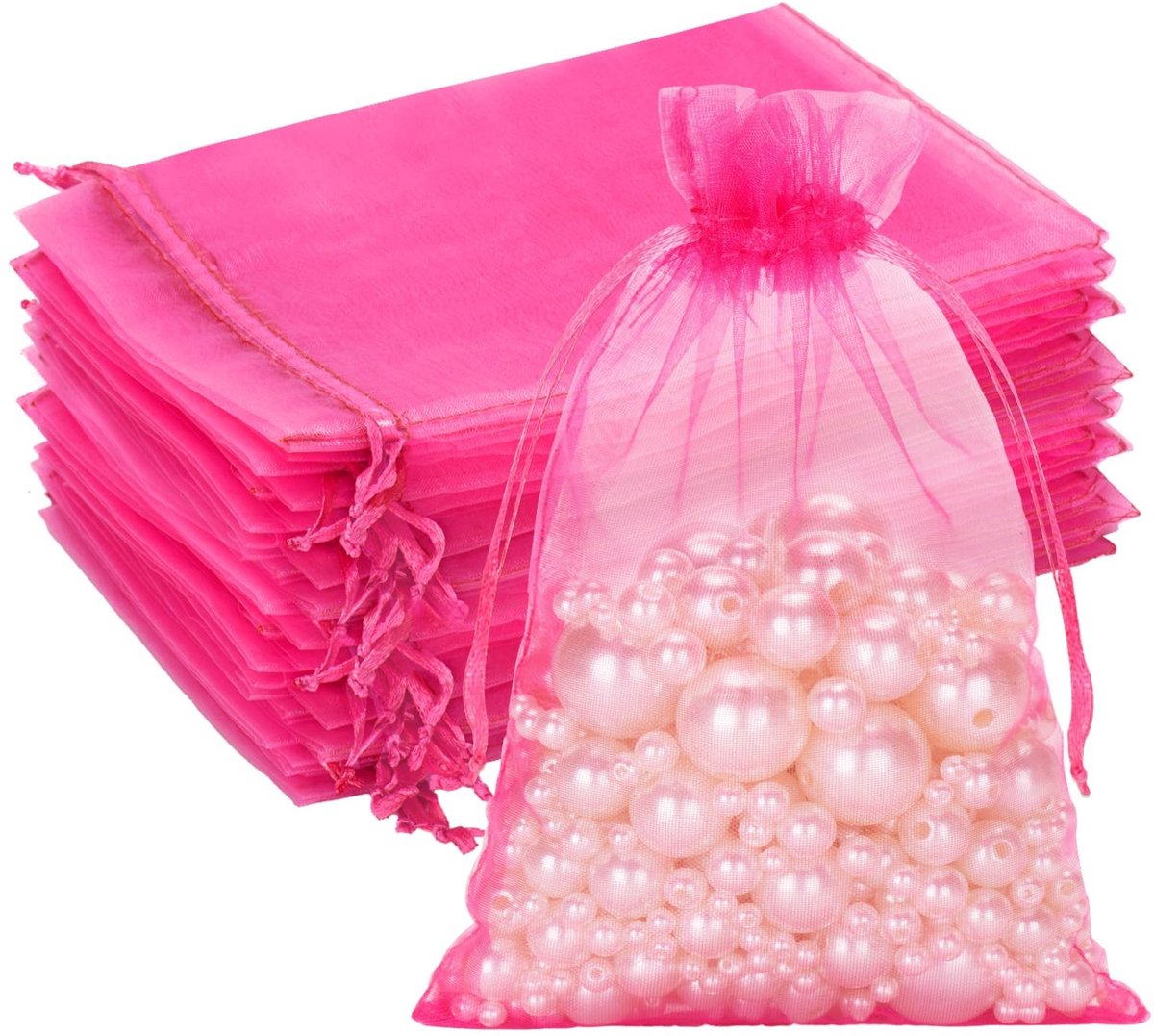 Dailygoods - Dailygoody - Organzazakjes - Cadeauzakjes - 50 stuks - Roze 13 x 18 cm - Trekkoord - Geschikt voor bruiloften en sieraden - Perfect voor kleine gesche...