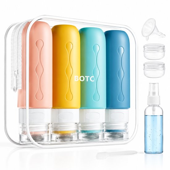 Bouteilles de voyage BOTC avec étui - Bouteilles de voyage en Siliconen 90 ml - Accessoires de voyage - Pots cosmétiques - Bouteilles de voyage