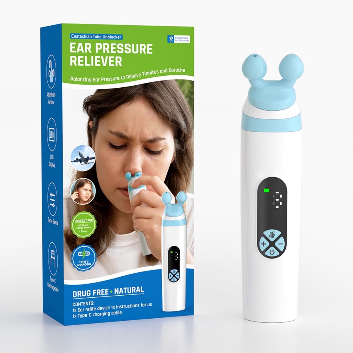 Sogiol® Eustachisch Tuba Oordrukverlichtingsapparaat - Oren Ontstoppen - Druk Balanceren - Tinnitus Verlichten - Eustachian Tube Ontstopper - voor Vliegtuigreizen, Duiken en Zwemmen met Drukverlichting