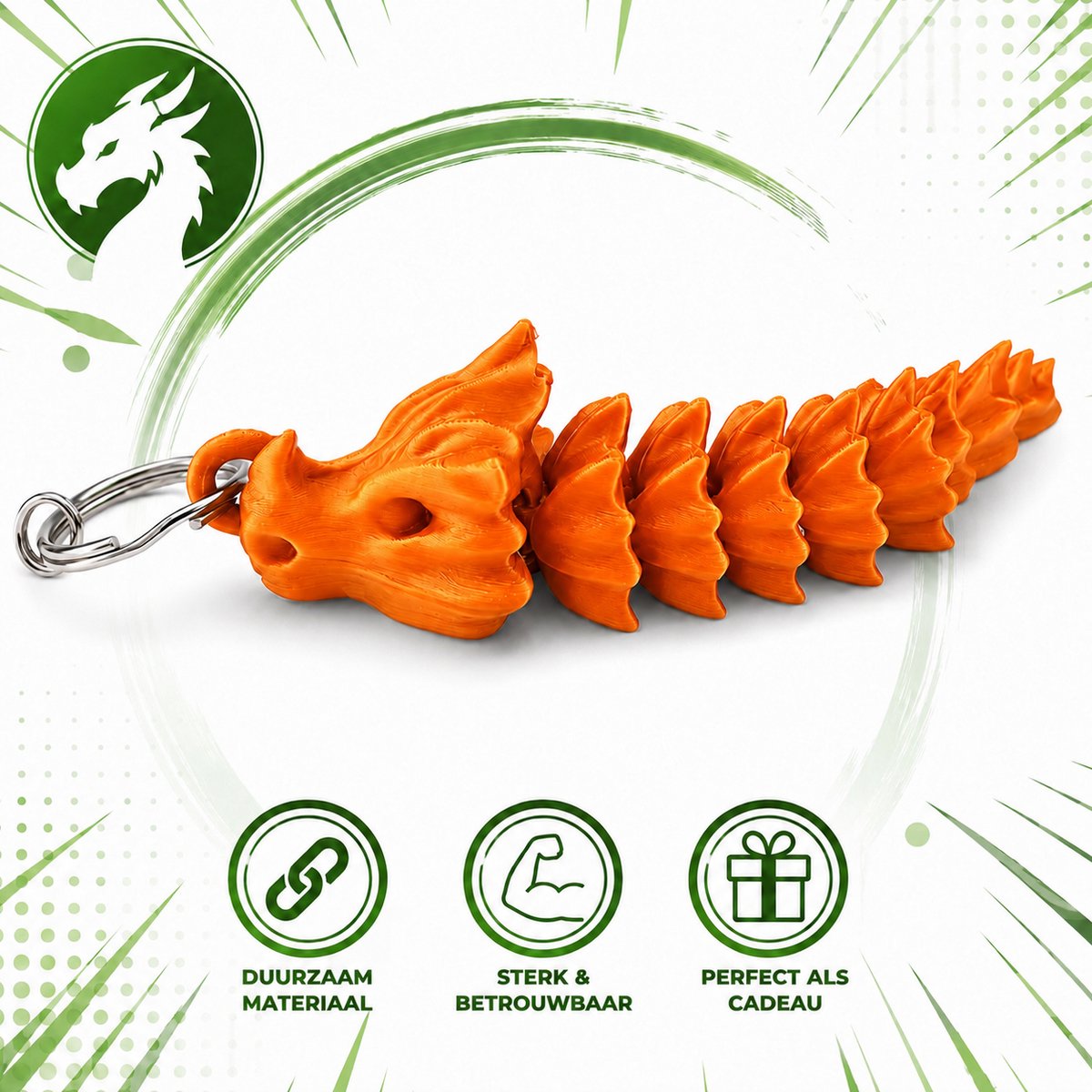 Botten Draak Sleutelhanger XXL - Flexibele Draak Sleutelhanger - Dragon Keychain Voor Kinderen En Volwassenen - Fantasy Accessoire Voor Sleutels Tas Rugzak - Cadeau Voor Dragon Liefhebbers - 10 CM - Oranje