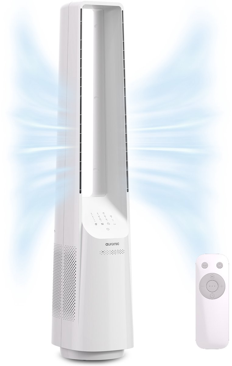Auronic Torenventilator - Bladeless Model - Luchtkoeler - Vloerventilator - Stille Ventilator Staand - 101 CM - 6 Snelheden - Fan - Met Timer - 39 dB - Wit