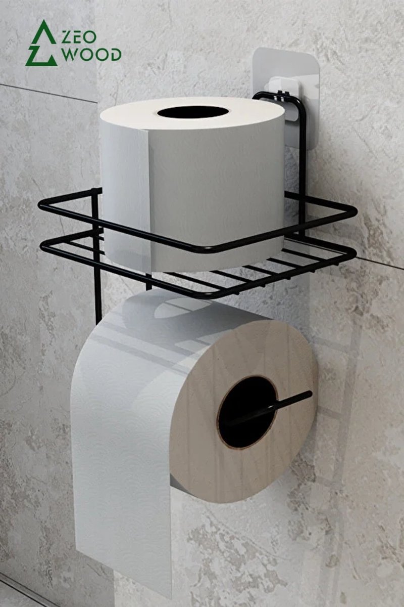 Zeo Wood - Wc Rolhouder - Toiletrolhouder - Wc Rolhouder Zonder Boren - Toiletrolhouder Zonder Boren