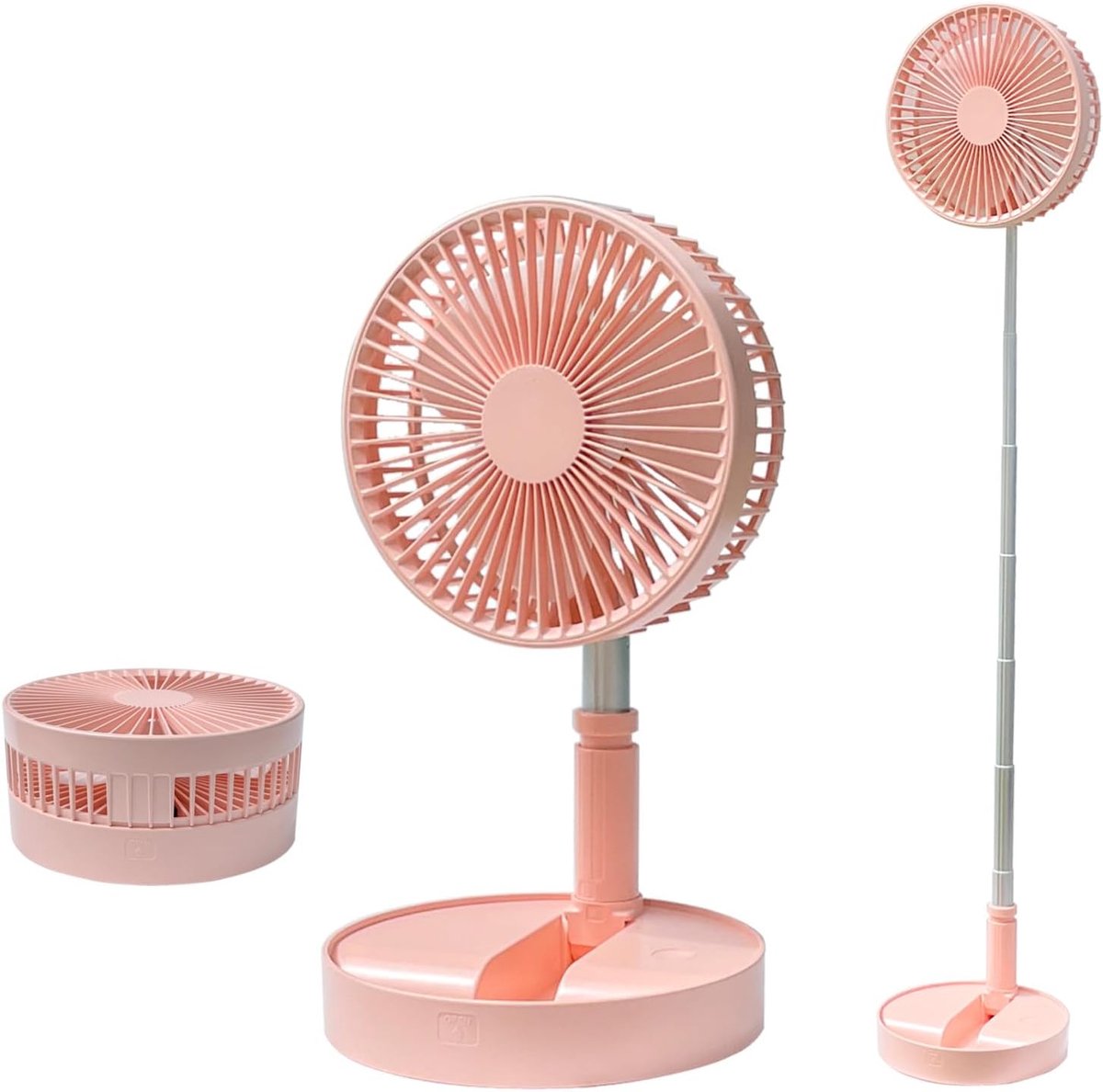Statiefventilator-vloerventilator-tafel ventilator geluidloos-Opvouwbare tafelventilator met voet - Verstelbare hoogte, 3600mAh oplaadbaar, draagbaar, stil, opvouwbaar - Roze - 20x20x10,5 cm