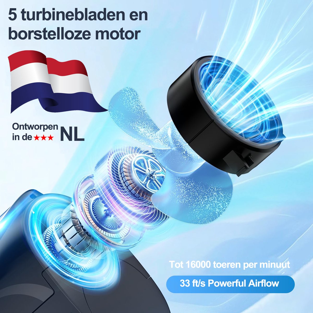 Svintora Handventilator Multifunctionele - 6000 mAh Mini Ventilator - Draagbare Oplaadbaar NekVentilator Met koeling - 6 Standen Tailleventilator Clipventilator voor de taille - Zwarta — afbeelding 5