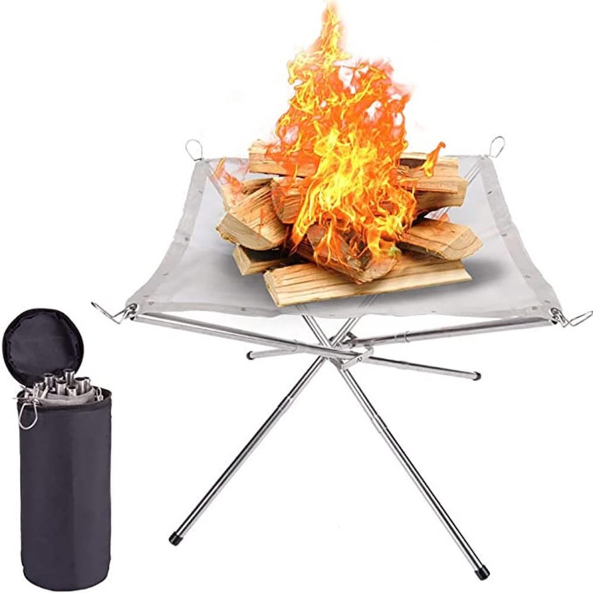 Dailygoody - Draagbare Buitenvuurkorf - Inklapbaar - Voor Camping en Tuin - Roestvrij staal - Met Draagtas - Ideaal voor Terras en Achtertuin