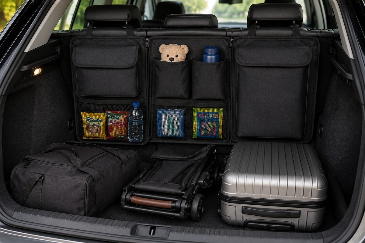 Auto Kofferbak Organizer XL 101x46 cm - Waterdichte Kofferbak Tas voor SUV met Meerdere Vakken - Multifunctionele Achterbank Verdeler - Duurzaam 600D Oxford - Zwart