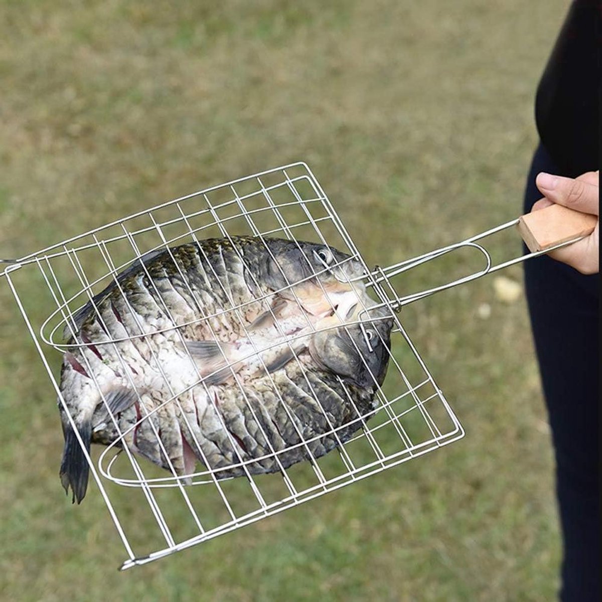 Roestvrijstalen Grillmand BBQ Mand Net Buiten Koken Niet-klevende Coating 43x23 cm Zilverkleurig