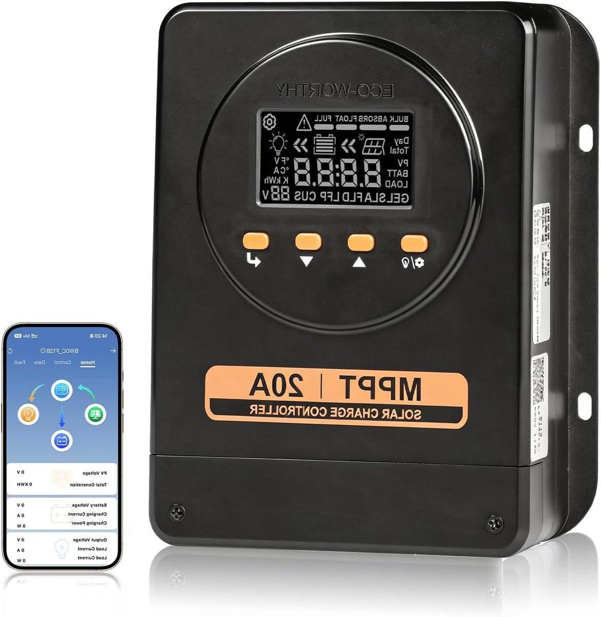 MPPT laadregelaar - Zonne energie regelaar - Energiebeheer - Automatische detectie - 20 A - Zwart
